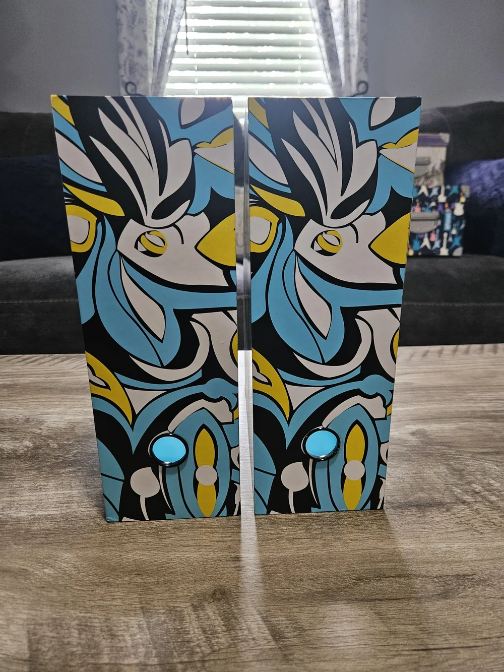 Floral Pattern Magazine File Holder in Teal, Black & Yellow